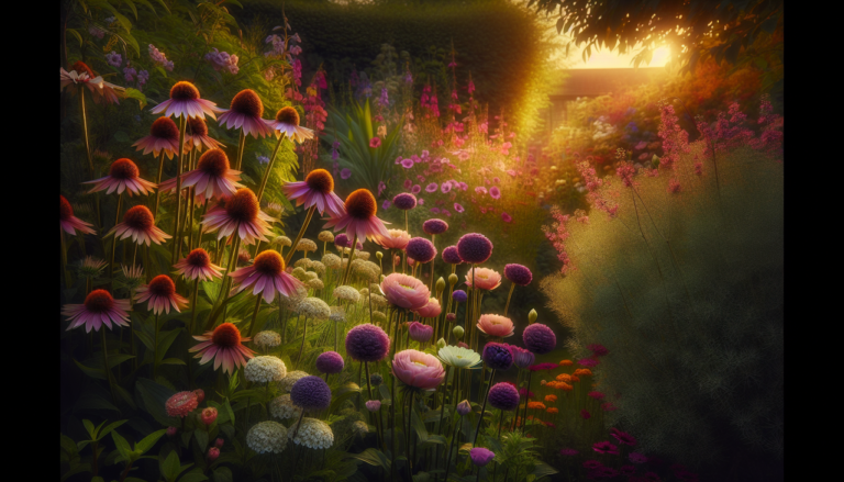 Fleurs E: Echinacea, Eustoma, Euphorbia. Jardin coloré et vibrant.