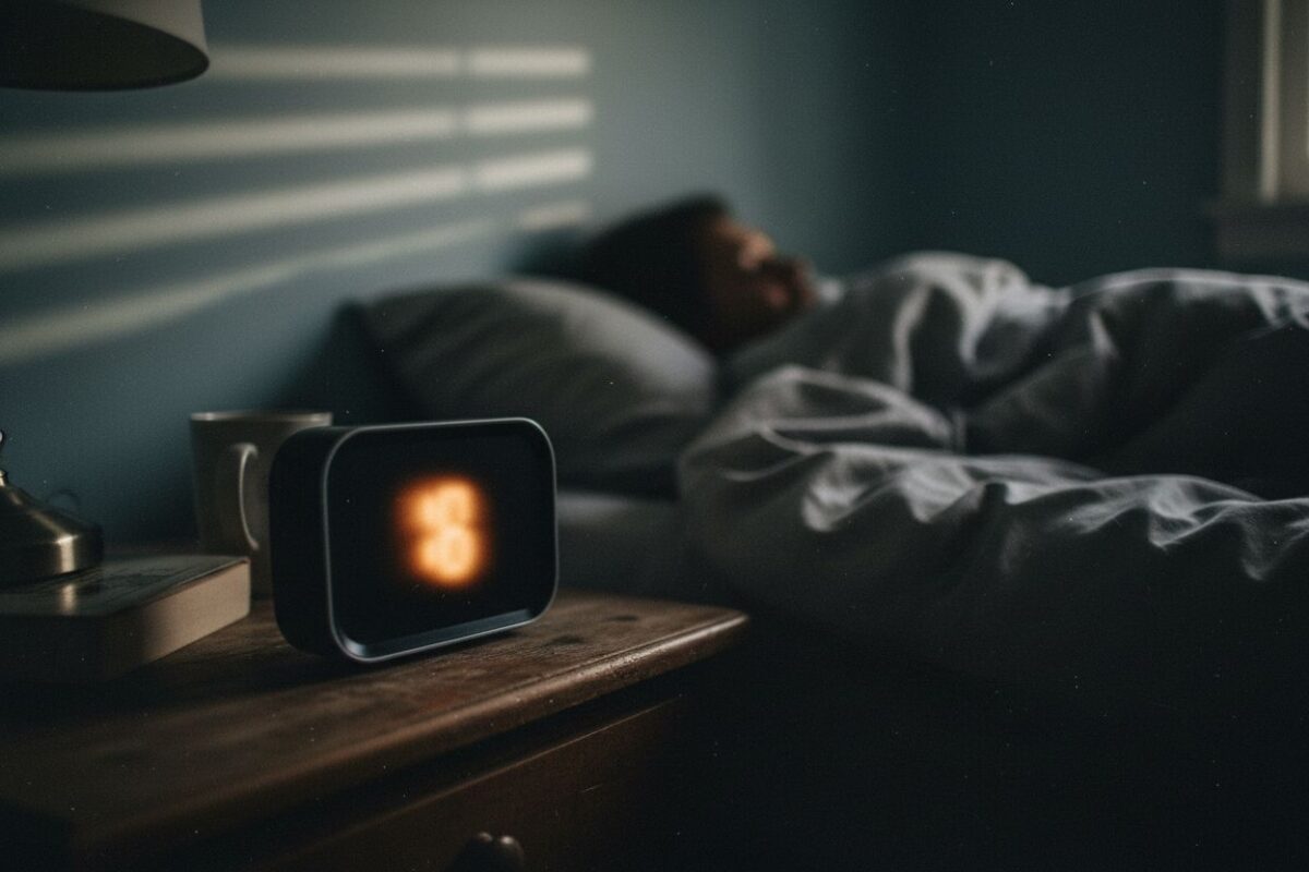 Un réveil qui luit dans une chambre sombre